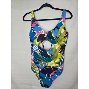 Shade & Shore Tropical Print Cutout One Piece Swimsuit Womens Large‎